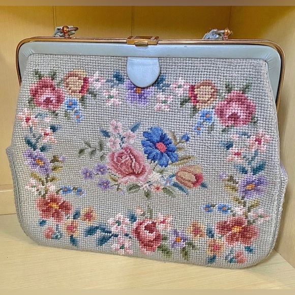 Vintage Floral Needlepoint Hand Purse - Picture 2 of 10